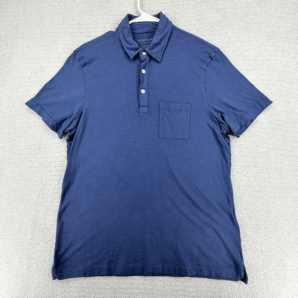 Outerknown Polo Shirt Mens Large Blue Saltwater Slub Organic Cotton Short Sleeve